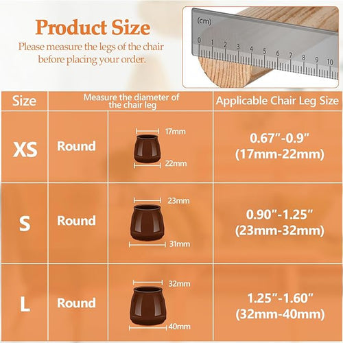36pcs Round Chair Leg Floor Protectors, Felt Pads Chair Leg Protectors for Hardwood Floors, Silicone Furniture Feet Cups Covers Felt Pads, Prevents Scratches & Reduce Noise, Brown, Large