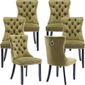 YeahFurn Olive Mid Century Modern Dining Chairs Set of 6, Velvet Upholstered Kitchen & Dining Room Chairs with Nailhead Trim & Solid Wood Legs, Elegant Sillas De Comedor (Olive, 6 Pcs)