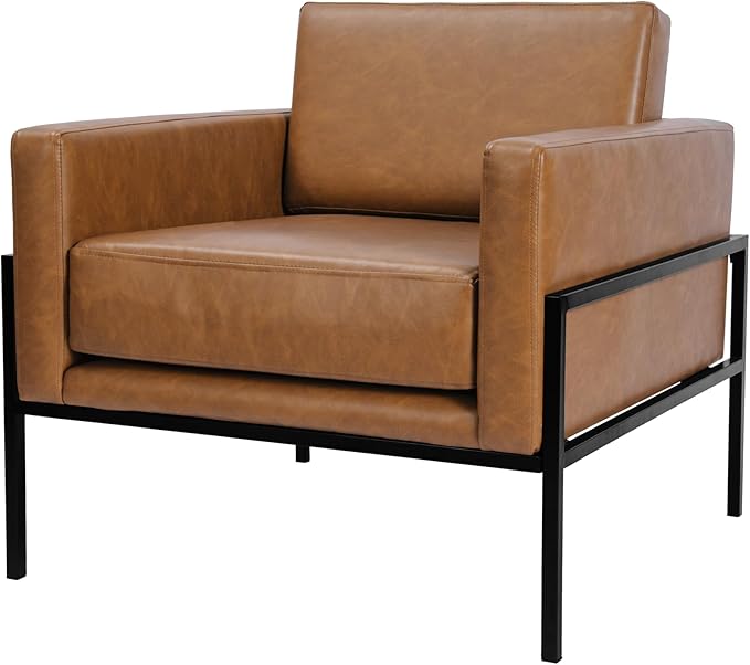 HomePop Modern Metal Frame Accent Chair|Homepop Home Décor|Accent Chairs for Living Room & Bedroom - Carmel Faux Leather