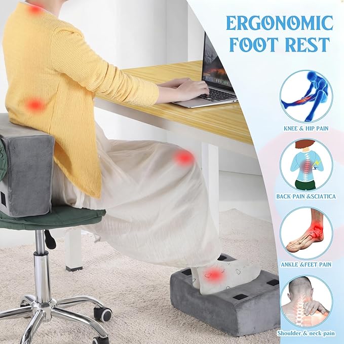 Novabright Adjustable Under Desk Foot Rest, Memory Foam Foot Stool with Gel Top and Warm Pocket Washable Cover Footrest for Office Chair Leg and Back Pain Relief(15" X 9" X 17.7",Parallel,Gray)