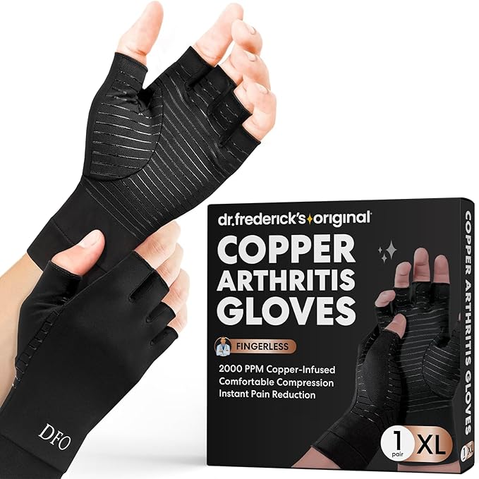 Dr. Frederick's Original Copper Compression Arthritis Gloves - Doctor-Developed Hand Pain Relief for Arthritis, Carpal Tunnel & Tendonitis - All-Day Comfort, Typing & Daily Use - Fingerless, X-Large