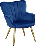 Yaheetech Velvet Accent Chair, Modern Armchair Vanity Chair with Wing Side and Metal Legs, Cozy and Soft Padded and High Back for Living Room/Home Office/Bedroom, Blue