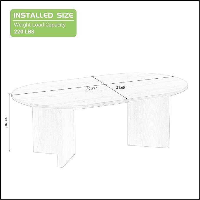 KEVINSPACE W39.37 Oval Coffee Table for Living Room Home ModernCoffeeTable with Design CoffeeTable Legs Wood Accent Center Table Mid Century Minimalist Tea Table Cocktail Table Office Black