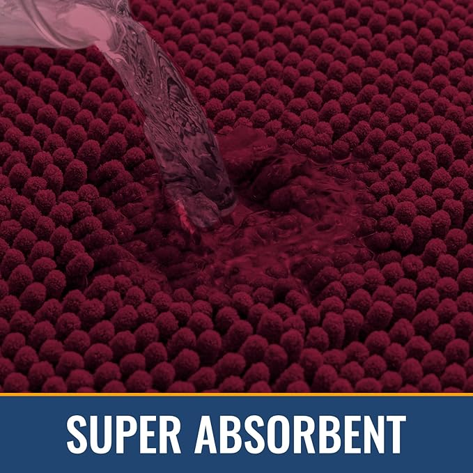 Arotive Bathroom Rugs 70x24, Extra Soft Absorbent Shaggy Chenille Bath Rugs, Machine Washable Rubber Backing Non-Slip Bath Mats for Bathroom Floor Tub and Shower, Home Decor Accessories, Burgundy