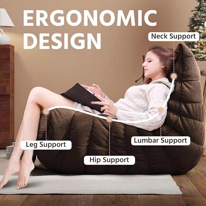 Bean Bag Chair, Fireside Chair, Large Bean Bag Chair for Adults, Bean Bag Chairs for Teens with High-Resilience Foam, Non-Slip Base Floor Lounge Sofa,Living Room (Coffee, Single)