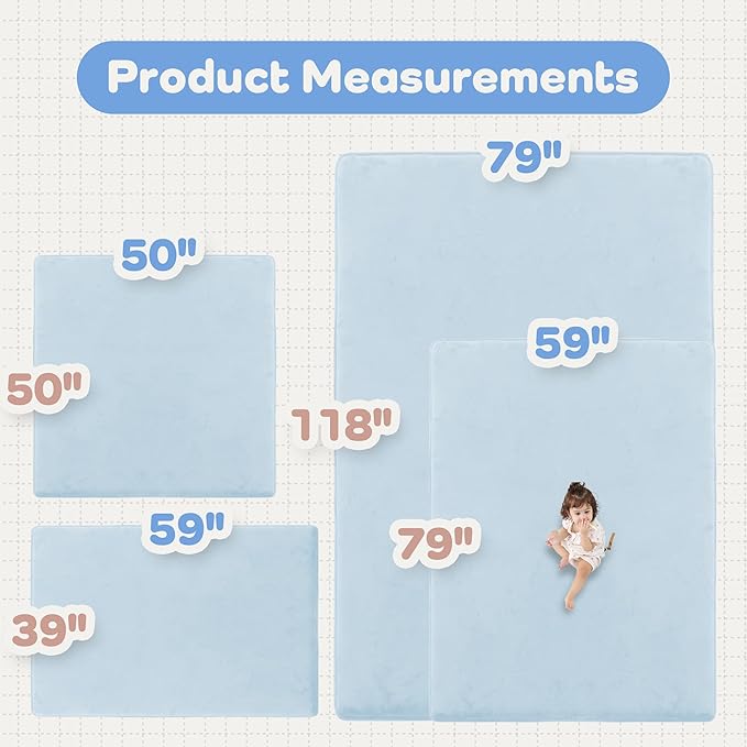 PaPaMat 1.5" Thick Baby Play Mat for Floor, 59x79 Playpen Mat, Pro Soft Flannel Foam Mats Toddler Infant Kids Crawling for Nursery Rug Playroom Living Room Waterproof Easy Care Non-Slip (Baby Blue)