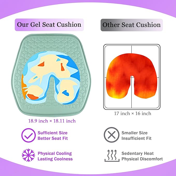 Binsheo Thin Gel Seat Cushion for Car Seat, Office Chair, Wheelchair, Golf Cart - Non-Slip Car Seat Cushions with 0.7 Inch Gel - Sciatica & Coccyx Pain Relief (Leather, Green)