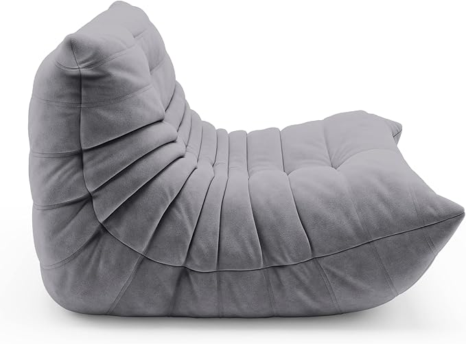 High-end Bean Bag Chair, Fireside Togo Chair with Grey Suede Fabric Cover, Comfy & Soft Lazy Floor Lounge Sofa for Bedroom, Living Room, Office or Lounger