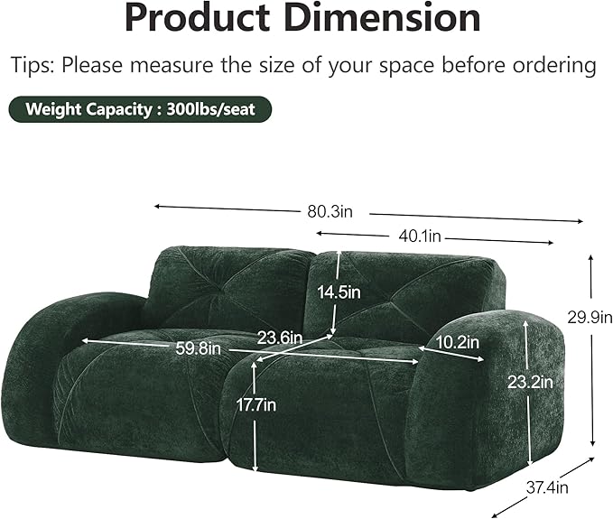 Modular Sectional Sofa with Free Combination,Boneless Floor Couch for Small Spaces, Living Room & Lounge,Velvet 2-Seater Sectional Couch with Comfortable Deep Seat,No Assembly Needed