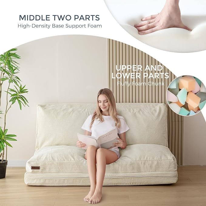 MAXYOYO Folding Sofa Bed, Extra Thick and Long Floor Sofa Convertible Sleeper Chair with Washable Cover, Floor Couch Lounge Bean Bag Bed for Living Room