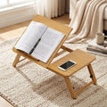 CuisinSmart Foldable Lap Desk with Adjustable Angle & Height, Bamboo Laptop Bed Tray, Portable Bed Table for Dorm Room, Floor Desk for Breakfast, Reading, Writing