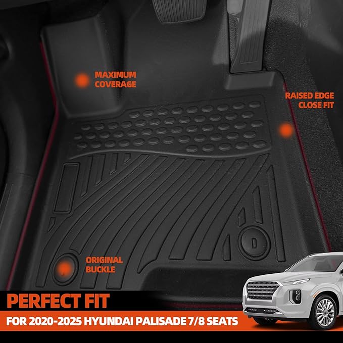 All Weather Floor Mats for 2020-2025 Hyundai Palisade 7/8 Seats Floor Mats & Trunk Mat with Backrest Mats & 2nd Backrest Mats for Palisade Accessories Odorless Anti-Slip Floor Liner