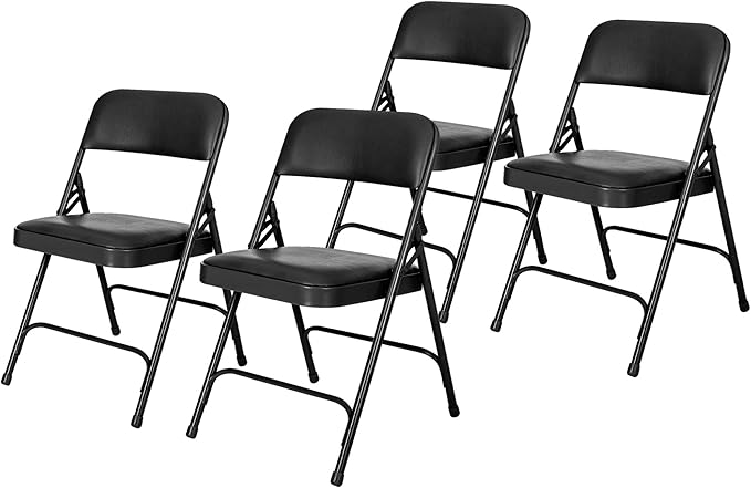 OEF Furnishings OEF1200 Series Premium Heavy Duty Vinyl Padded Folding Chairs, Commercial Grade 500 lb Capacity (4-Pack, Classic Black)