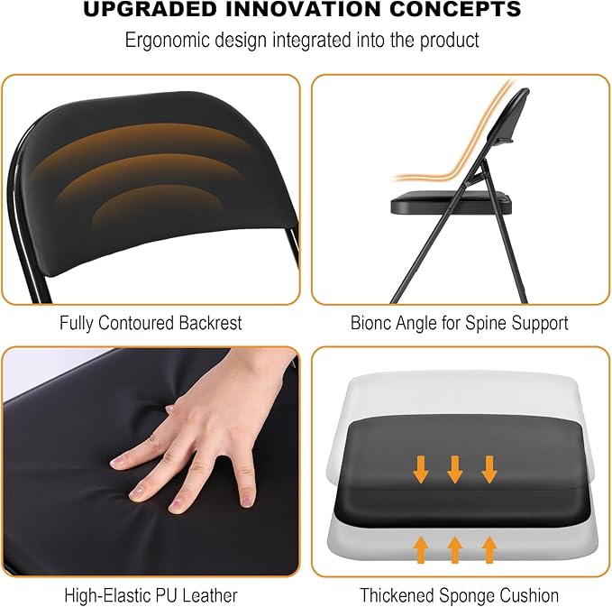 30 Pack Black Folding Chairs with Padded Cushion for Outside, Portable Stackable Commercial Metal Foldable Chairs with Steel Frame for Home Events Office Wedding Party, 350lbs Capacity