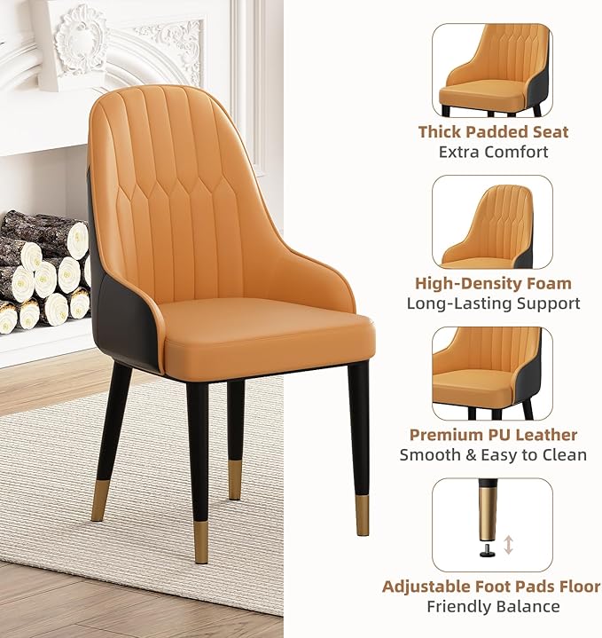 5-Piece Round Dining Table Set for 4 with Storage, Kitchen Table with 4 PU Leather Chairs, Space Saving for Breakfast Nook, Dinette, Dining Room (Boxwood Dining Table-4 Brown Chairs)