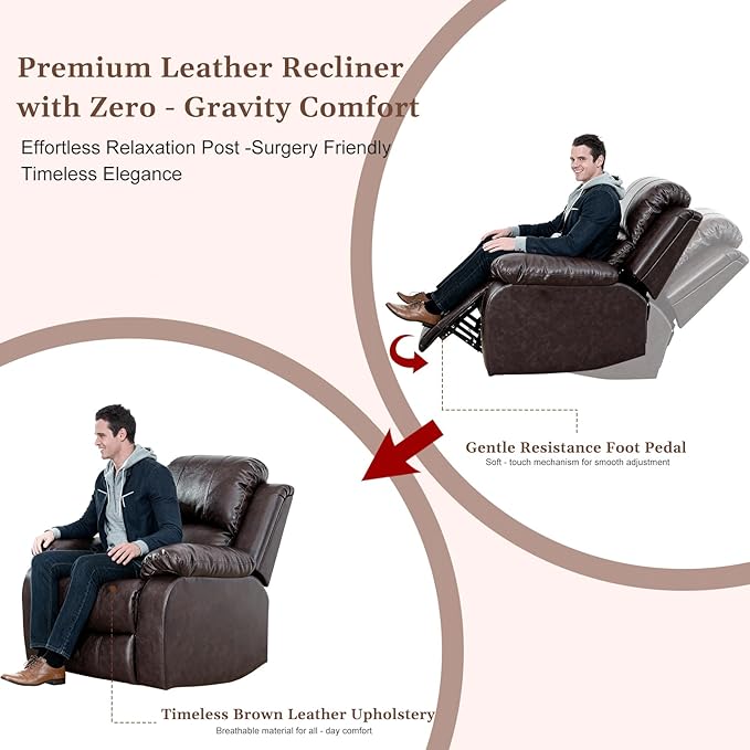 Saxum Tegmen Living Room Furniture Sets, Leather Recliner Sofa, Sectional Loveseat Couch with Cup Holders, 1 Piece Furniture Set for Living Room/RV/Office (Loveseat, Brown Leather)