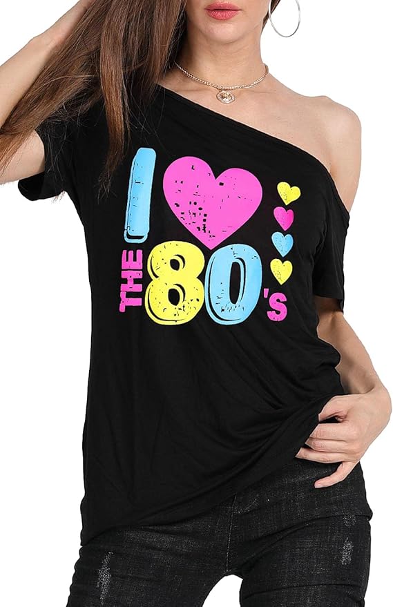 MAGICMK Women’s Short Lips Print Causal Off The Shoulder Plus Size T-Shirt Tops