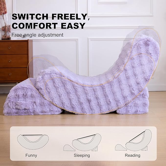 Gaint Bean Bag Chairs for Adults, Beanbag Lounge Filled with Memory Foam, Adjustable Angle, Velvet Fabric, with Detachable Footrest for Bedroom, Living Room and Nursery(Taro)