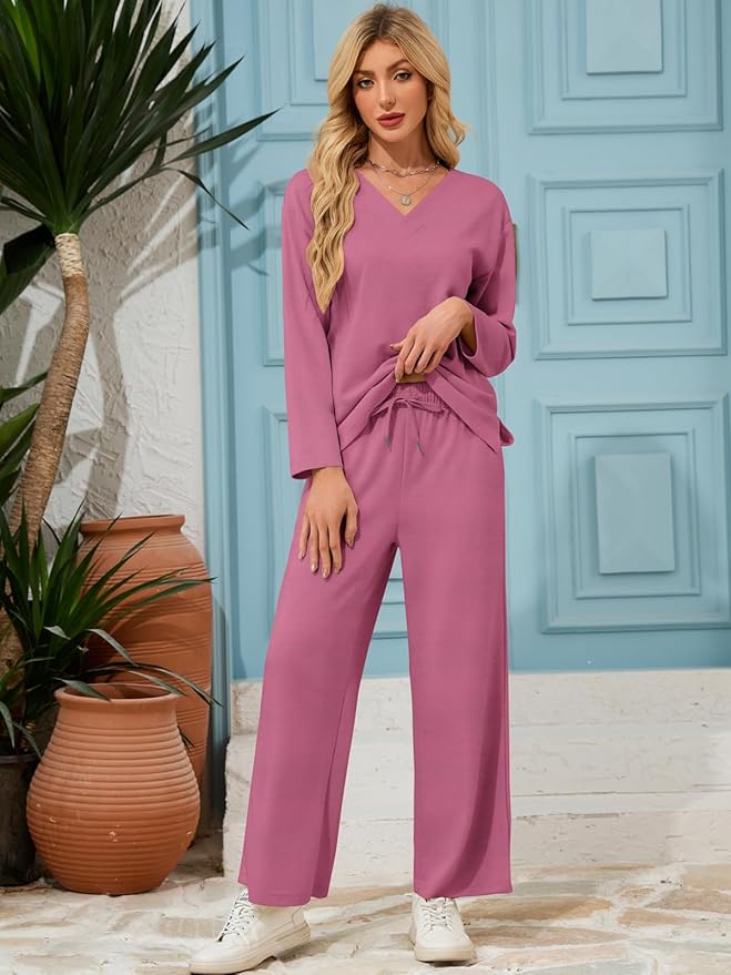 VUTRU Womens 2 Piece Lounge Sets Casual Fall Travel Vacation Outfits Tracksuit Wide Leg Loungewear 2025
