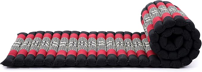 Leewadee - Foldable Floor Mattress - Japanese Roll Up Futon -Trifold Tatami Mat- Guest Floor Bed - Camping Mattress - Thai Massage Mat, Kapok Filled, 75 x 20 inches, Black Red