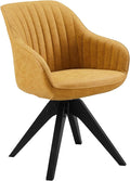 Art Leon Dining Chair, Mid Century Modern Faux Leather Upholstered Swivel Dining Room Chair with Wood Legs, Leisure Side Chair with Arms for Living Room, Yellow Brown