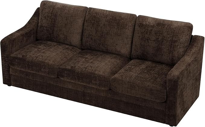 ACMEASE 83 Inches Chenille 3-Seat Sofa w/Comfortable Back Cushions, Modern Sofa w/Deep Seat Space, Upholstered 3 Seater Couch w/High Resiliency Foam for Living Room, Brown