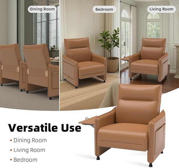Tbillionnext Upholstered Accent Sofas Set of 2, Modern Faux Leather Sofa Chairs with Hidden Foldable Tray & Side Pocket, Rear Contour Arm Design, Small Accent Sofas for Living Room, Brown