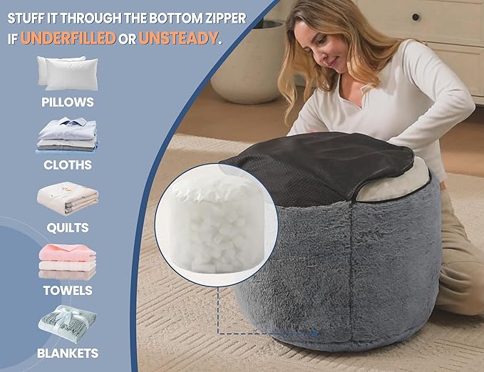 WSOFRLAC Round Storage Ottoman Bench 20"x15" Round Ottoman Cover with Foam Floor Chair Farmhouse Puff Ottom Pouf Stool for Bedroom Soft Large Pouf Ottom Purple Foot Stool Ottom for Accent Chair