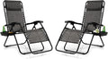 Tangkula Set of 2 Zero Gravity Chair, Folding Patio Lounge Chair Adjustable Outdoor Recliner with Cup Holder, Wide Armrest for Patio Garden Poolside Outdoor Yard Beach, Support 350 lbs (2, Grey)