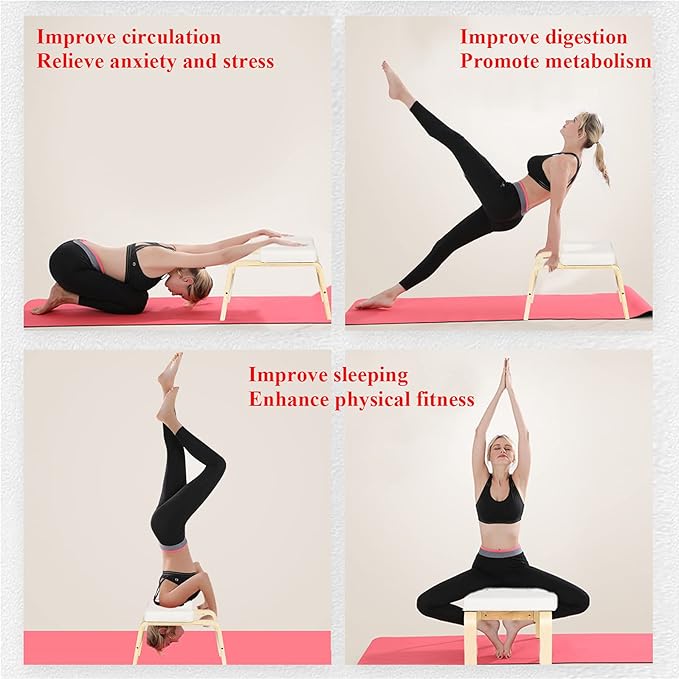 C-CHAIN Balanced Yoga Headstand Bench - Ideal for Workout, Fitness and Gym, for Both Beginner and Experience Yogis - Wood and PU Pads - Relieve Fatigue and Build Up Body