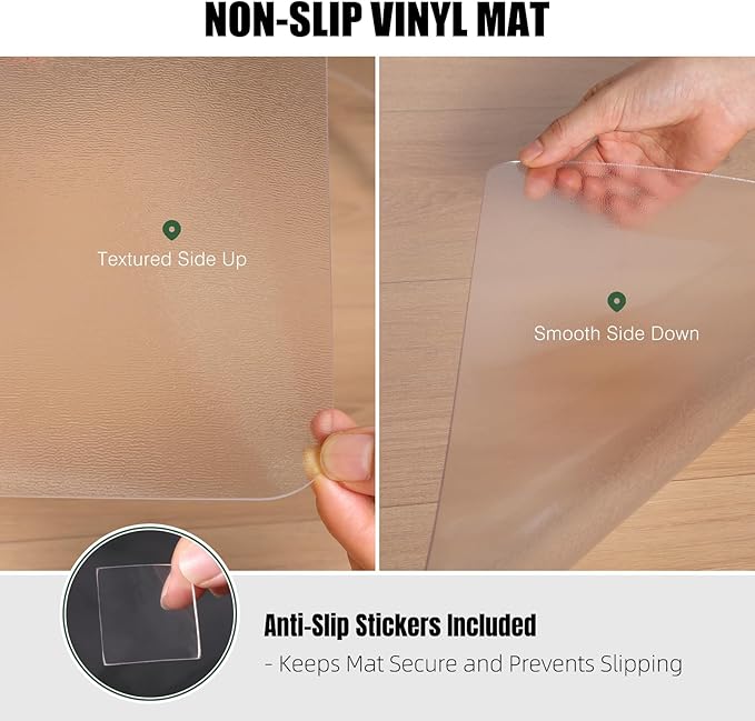 tixpol Chair Mat for Hard Floors, tixpol 60"x75" Office Chair Mat for Hardwood Floor, Non-Slip Plastic Floor Mat for Chairs, Vinyl Hard Floor Protector Under Desk Mat for Home Office, Play Mat (Clear)