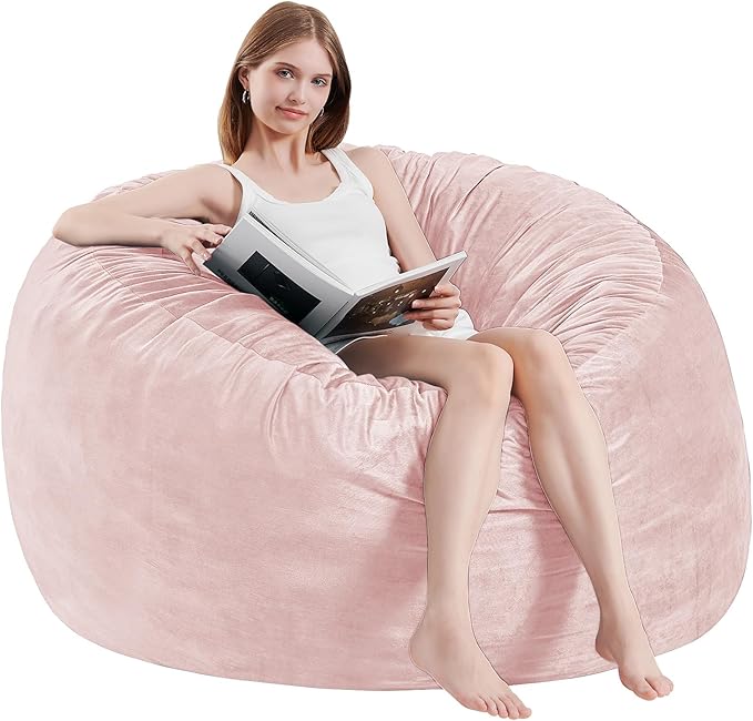 Bean Bag Chairs for Adults - Memory Foam Furniture BeanBag Chair - Kids/Teens Sofa with Soft Micro Fiber Cover - Round Fluffy Couch for Living Room Bedroom College Dorm - 4 ft, Pink