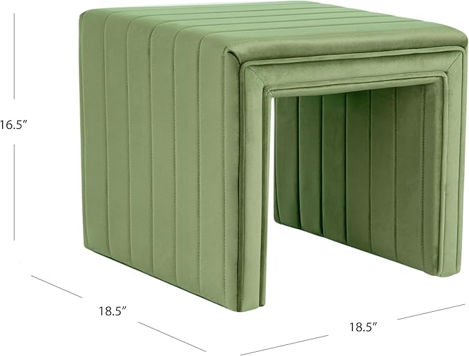 HomePop Modern Channel Tufted Velvet Ottoman|Homepop Home Décor|Ottoman for Living Room & Bedroom - Green