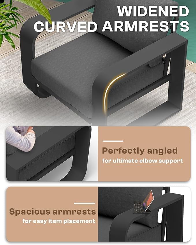 Aluminum Outdoor Patio Couch Loveseat, Oversized Patio Sofa with Widened Armrest & Ultra-Thick Cushions, Deep Seating Modern Patio Furniture for Backyard, Deck, Graphite