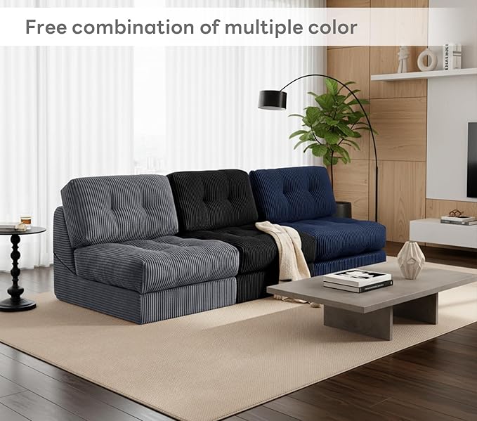 Tbfit 35.8'' Folding Sofa Bed, Convertible Sleeper Chair with Large Pillow, Corduroy Folding Couch Bed, Portable & Foldable Mattress Boneless Floor Sofa Set of 2, Black