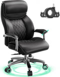 Big and Tall Office Chair with Wide Area Armrest, 600lbs Heavy Duty Desk Chair with Adjustable Lumbar Support, PU Leather High Back Ergonomic Executive Computer Chair with 3'' Silent Casters