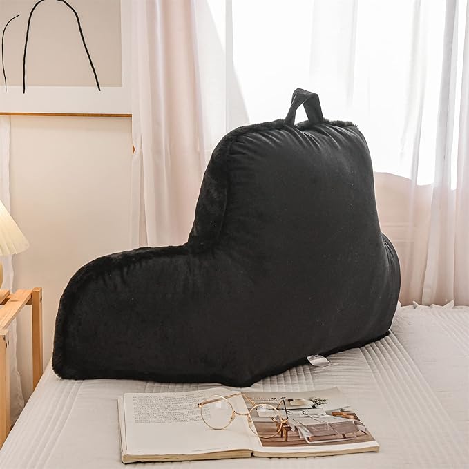 Aimuan Reading Pillow Bed Rest Wedge Large Adult Backrest Pillow with Arms Back Support for Sitting Up in Bed Cushion Incline Rest Sleeping Snoring Pillow, Black Large