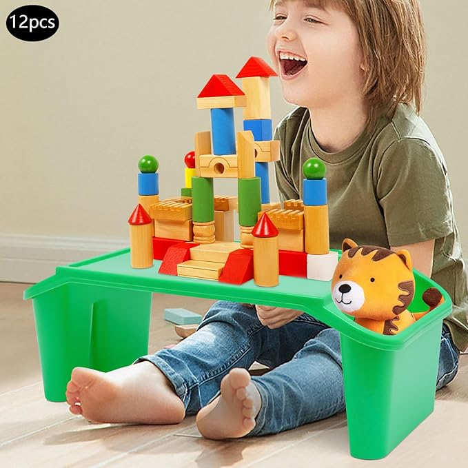 Set of 12 Kids Lap Desk Tray, Portable Activity Table, Drawing, Stackable, Classroom, Portable, Plastic,19.69" L x 9.84" W x 7.09" H, Green