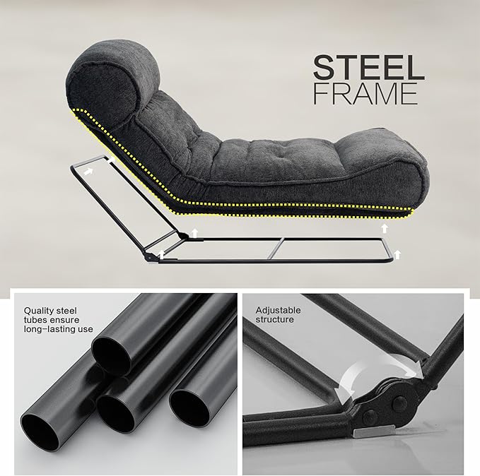 Lazy Floor Bed 83" – Extra Comfy Sleeper Chaise Lounge Chair Indoor, Adjustable Recliner Floor Lounger, Plush Futon Chair Bed for Yoga, Gaming, Meditation & Reading Nook (Recliner, Black)