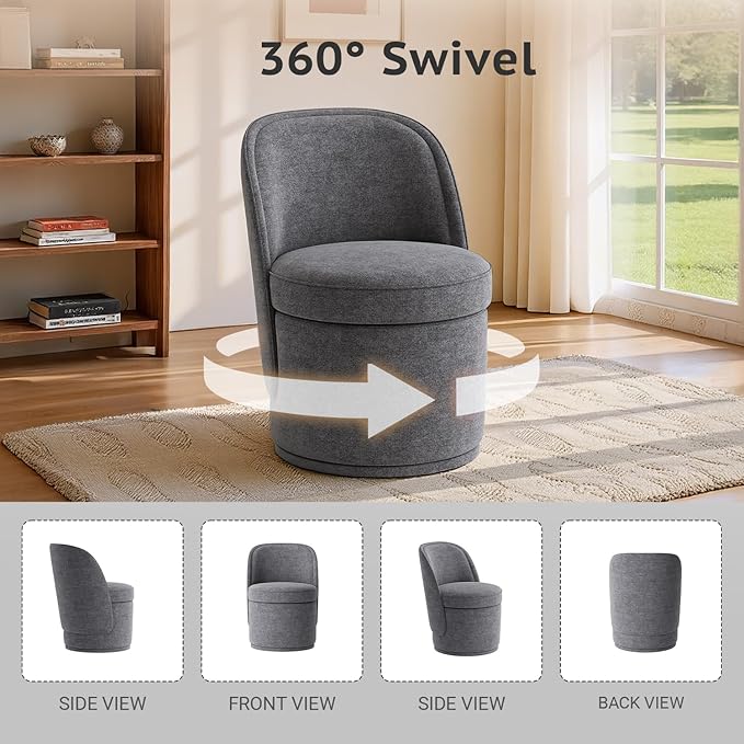 MALOL Swivel Accent Chair Set of 2, 360° Swivel Round Chair with Hidden Storage, Vanity Chairs, Modern Small Barrel Armchair for Living Room/Bedroom, Darkgrey