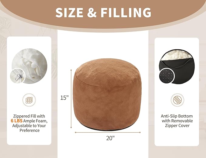 WSOFRLAC Pouf Ottoman Foot Stool Ottomans Foot Rest for Couch Small Ottoman Pouf Poof Ottomans for Living Room Poofy Footstools Foot Rest for Chair Hassocks 20"x15" Khaki