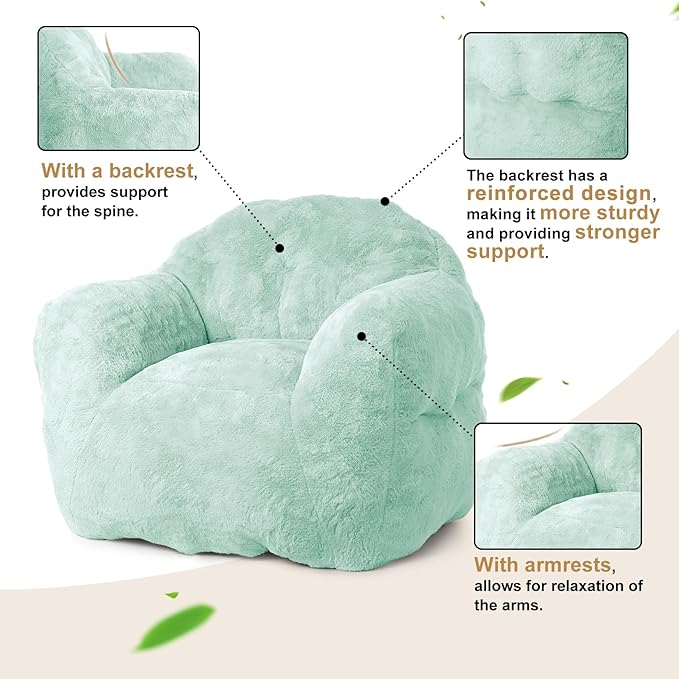 51" Big Bean Bag Chair BeanBag Chairs with Armrests for Adults Kids, Oversized Comfy Chair with Filler Included, Soft Cozy Beanbag Couch Floor Sofa Chair for Living Room Bedroom,Dorm,Light Green