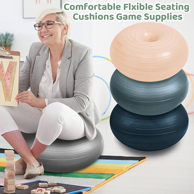 Lewtemi 4 Pcs Flexible Seating for Classroom Elementary 20 Inch Yoga Ball Chair Inflatable Donut Ball Chair with Inflator for Kids Student Sensory Balance Office Exercise