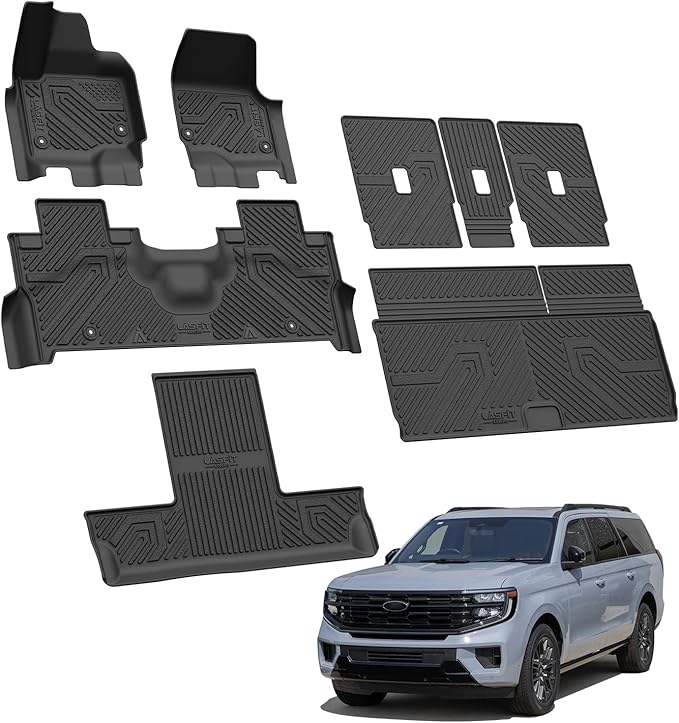 LASFIT Floor Mat&Cargo Backrest Mat for (only Fit 7 Seats Standard) Ford 2025 2026 Expedition & Lincoln Navigator(only Adapt 2row Bucket seat),Fit 100% TPE Easy Clean Floor Liners,Full Set,Black