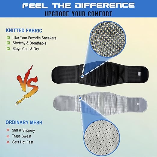 Paskyee Back Brace for Lower Back Pain Men Women, Adjustable Knitted Back Support Belt with Bionic Support System, for Herniated Disc, Lumbar Strain,Sciatica, Scoliosis Large