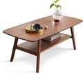 QKFF Modern Solid Wood Coffee Table, 2-Tier Small Wooden Coffee Table with Storage Shelf for Living Room, Apartment, Office, Walnut (48''D x 22''W x 18''H)