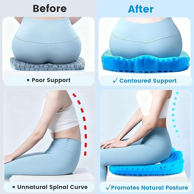 Anzeng Gel Seat Cushion for Long Sitting, Gel Cushion for Pressure Relief, Soft & Breathable, Chair Cushion for Office Chair, Car, Wheelchair, Seat Cushion with Non-Slip Black Cover