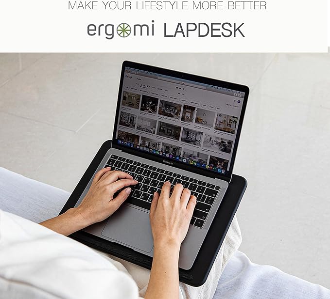 Lap Desk with Soft Cushion and Wrist Rest – Portable Laptop Desk for Bed, Couch & Home Office, PU Surface Tray with Handle for 15.6 inch Laptop (Medium, Black)