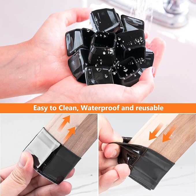 BAIPOK 36Pcs Square Chair Leg Floor Protectors, Silicone Chair Leg Protectors for Hardwood Floors, Felt Furniture Leg Cover Pad for Protecting Floors from Scratches and Noise, Black, Easy to Install