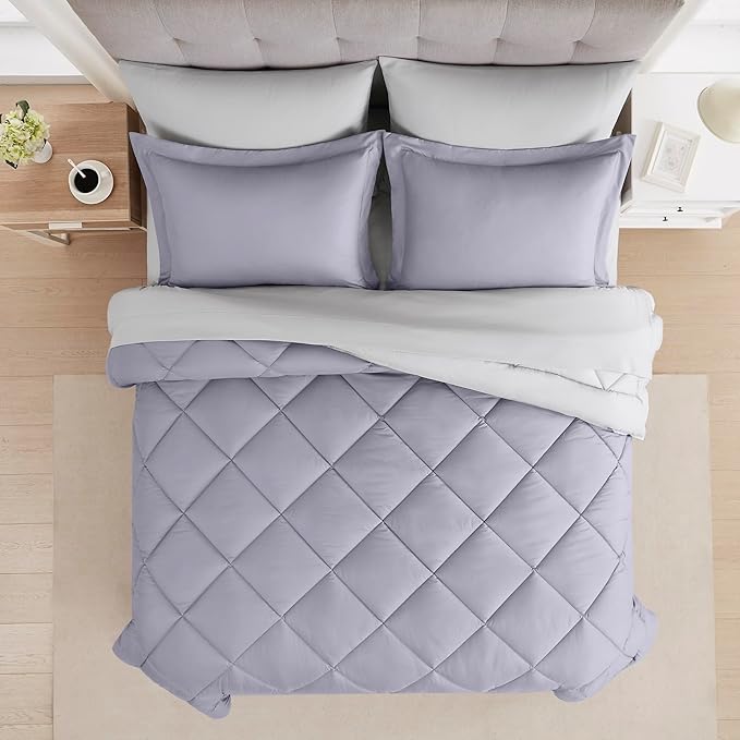 Modern Threads 7-Piece Reversible Comforter Set - Bedding Ensemble with Comforter, Sheets, Pillowcases, and Shams, Lavender King